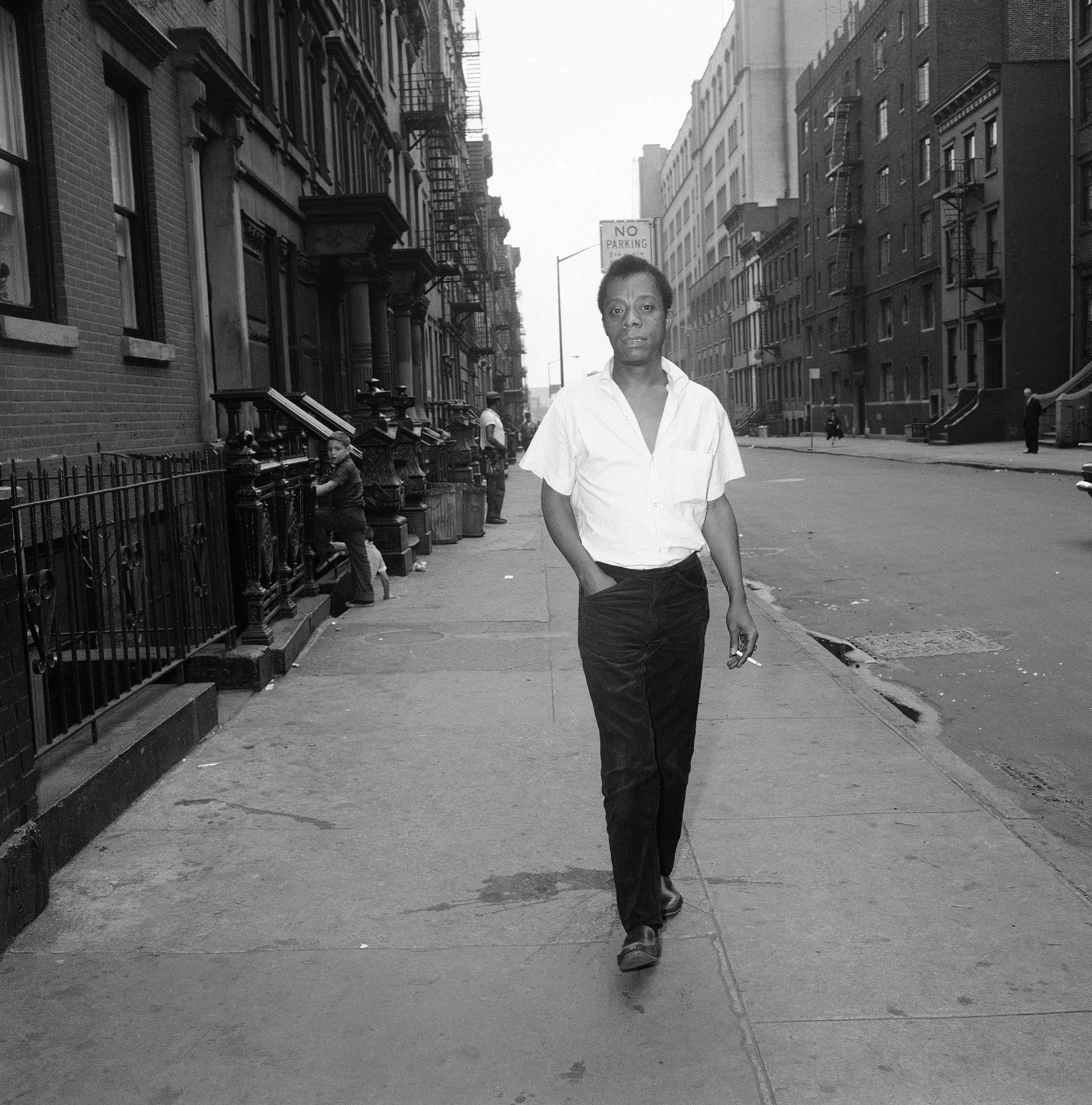 James Baldwin on a street in New York, June 19, 1963.